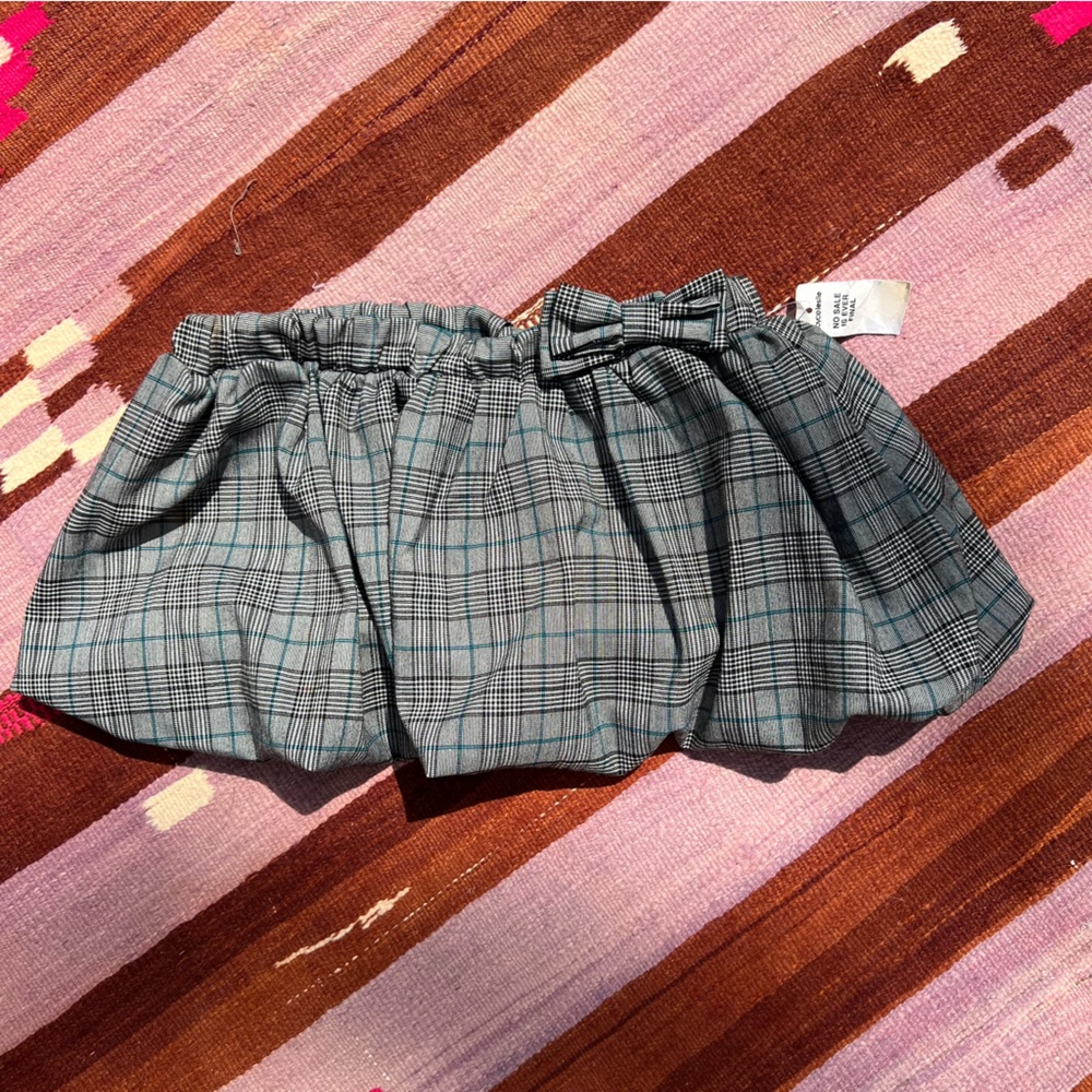 Plaid Bubble Skirt with Bow Accent